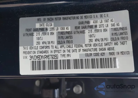 2024 Mazda Cx-30 2.5 S Premium Package z USA, uszkodzony, nr VIN 3MVDMBDMXRM679069